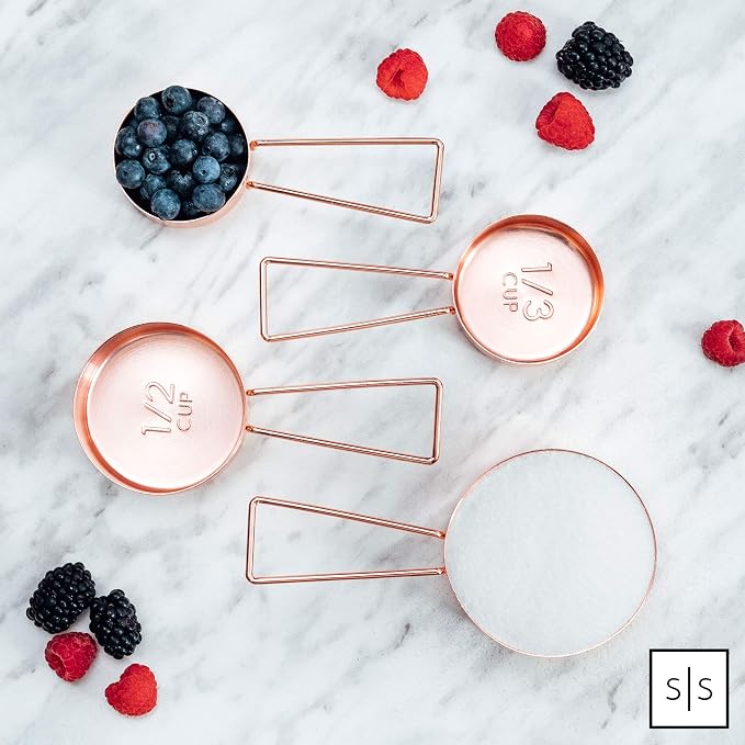 Styled Settings Copper Measuring Cups and Spoons Set, 8-Piece | Stainless Steel, Copper, 8-Piece Stackable Stainless Steel Metal Measuring Utensils, Copper / Rose Gold Kitchen Accessories