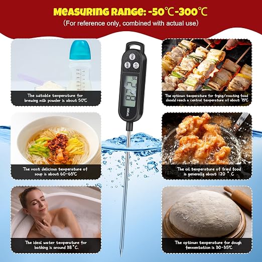 3 Pcs Instant Read Meat Thermometer with Long Probe 9.65 Inch Kitchen Cooking Food Candy Waterproof Digital Thermometer for BBQ Water Milk Yogurt Liquid Cooking (Black,White,Red)