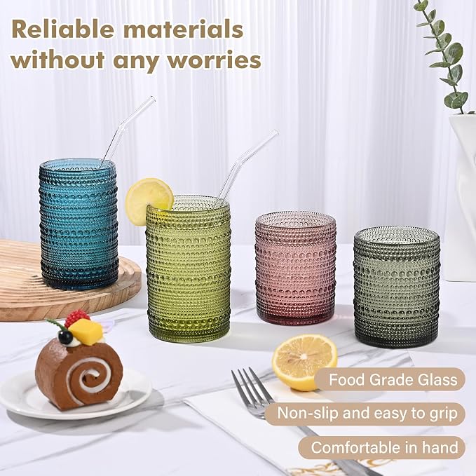 ZMOWIPDL 12oz & 15oz Hobnail Drinking Glasses,Colored Glass Cups Set of 8 | Vintage Highball Glassware，Kitchen Drinkware，Embossed Water Tumbler,for Beer,Cocktail,Whiskey,Juice,Various Mixed Drinks