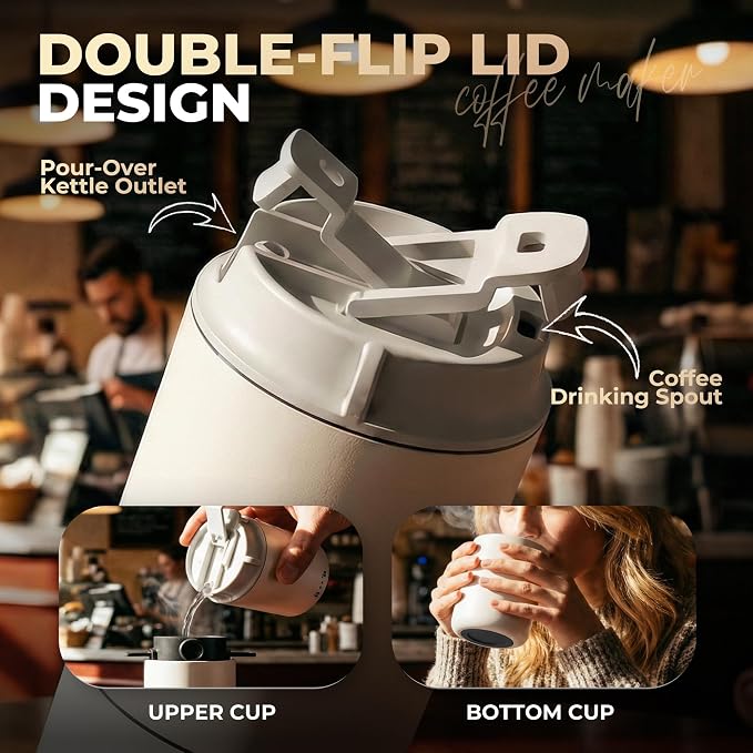 HAUSHOF Camping Coffee Maker, Coffee Grinder for Travel | 15 Cups per Charge;Portable Storage Bag;5 Grind Settings;USB-C Charging