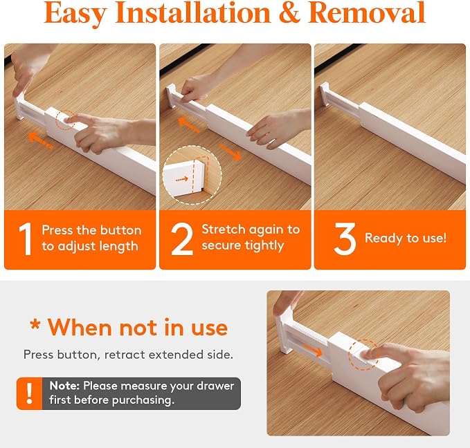 Lifewit 2.36" Upgrade Kitchen Drawer Dividers, Adjustable Drawer Organizer | 16"-22" Expandable White Drawer Separator for Clothes/Utensils, Dresser/Cabinet/Closet/Nursery Organization & Storage, 8 Pack