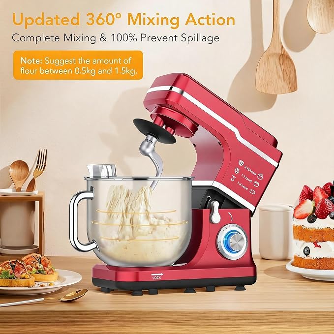 Stand Mixer Dough Mixer 7QT 660W 10-Speed Tilt-Head Dough Mixer, Electric Kitchen Mixer with Stainless Bowl, Hook, Whisk, Beater & Splash Guard, Black (red)