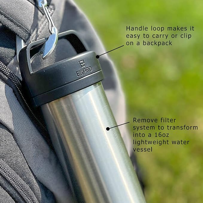 ESPRO Go P0 Ultralight French Press Coffee Maker for Travel, Vacuum Insulated Stainless Steel, 16 Ounces, Brushed Stainless Steel