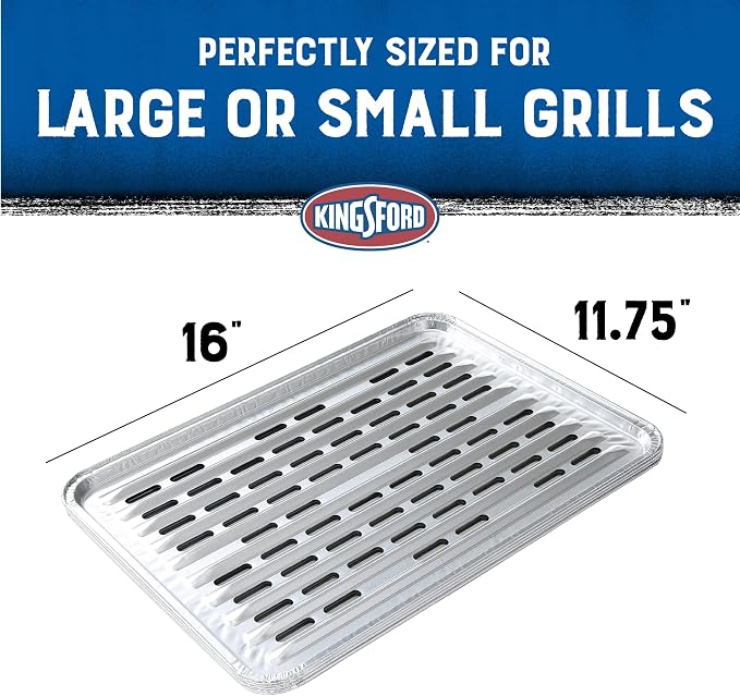 Kingsford Heavy Duty Disposable Grill Liners, 16 x 11.75 Inch, 14 Count | Aluminum foil design, prevents food and sauce from falling through grates, for outdoor BBQ grills daily