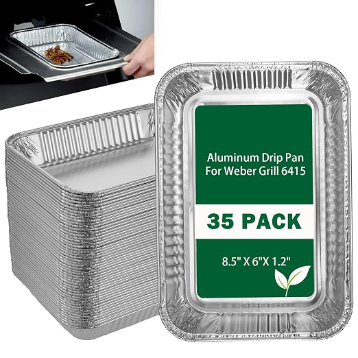 35 Pack Grill Drip Pans Compatible Weber 6415 - Grill Accessories for Weber Spirit, Genesis, Traveler, Q Series, Disposable Aluminum Foil Grease Tray Liners 8.5" X 6"