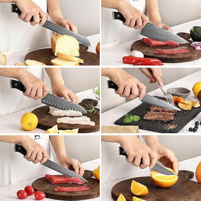 NANFANG BROTHERS Damascus Knife Set, 9-Piece VG10 Kitchen Knives | with Block