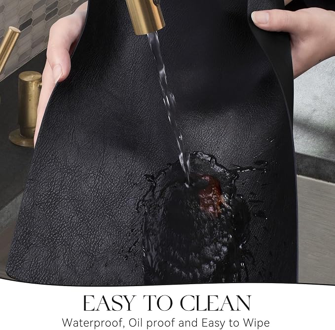 MOSAYT Vinyl Placemats Set of 4-12 X 17 Inch - Faux Leather 100% Waterproof Oil-Proof Wipeable PU Place Mats, Heat Resistant Reversible Table Mats for Kitchen, Dining, Outdoor, Black