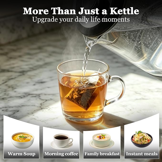 1.8L Glass Electric Kettle for Tea and Coffee | 1000W Rapid Boil Hot Water Kettle, Borosilicate Glass, Auto Shut-Off, BPA Free, Easy Cleaning, Cordless 360°Swivel Base