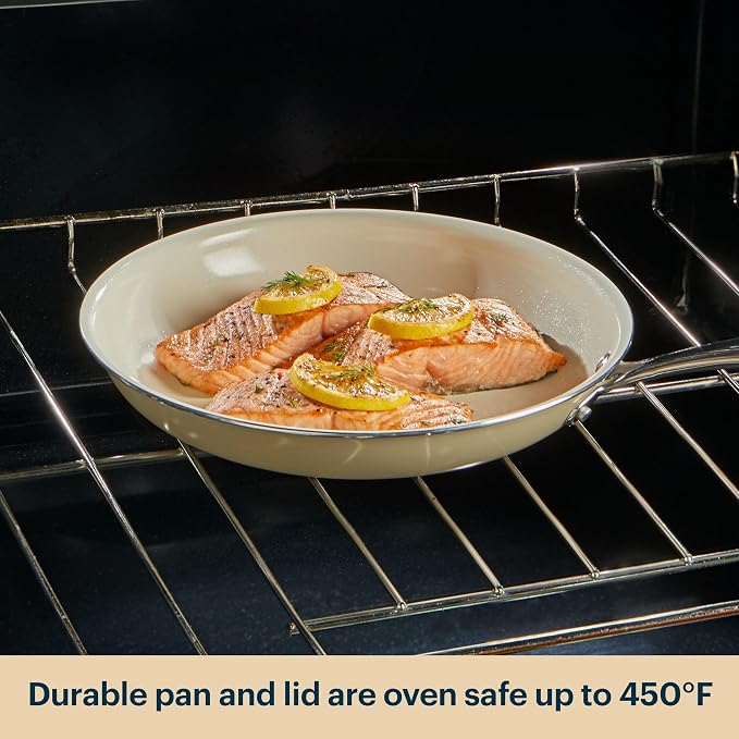 Pyrex 3-Piece Ceramic Cookware Fry Pan & Saucepan Set with Lid & Handles | Healthy nonstick ceramic coating, induction compatible stainless steel, PFAS Lead Cadmium BPA Free