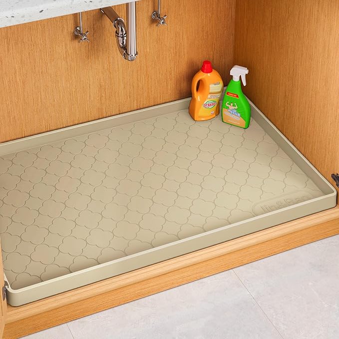 Jin&Bao Under Sink Mat 25" x 22" Waterproof Silicone Cabinet Kitchen Liner | Silicone under kitchen sink mat,cabinet protector,bathroom shelf liner,raised edge,anti-slip,easy to clean & dishwasher safe