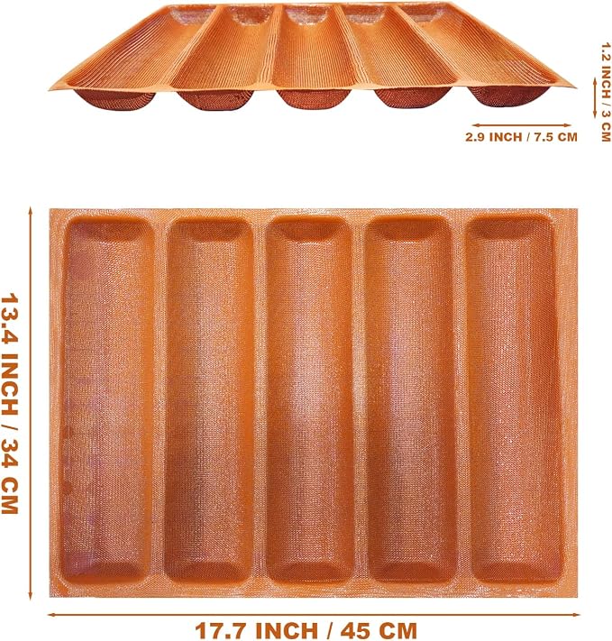 FETESUR Silicone Perforated Baking Form Sandwich Mold, Orange | Sandwich Bread Mold, Food Proofing Mat, 5 Loaf Non-Stick Baking Liners