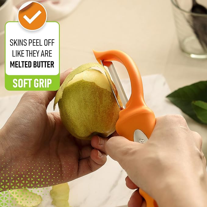 Spring Chef Swivel Potato Peeler for Kitchen w/ Soft Grip Handle, Mango | Premium Vegetable Peeler w/ Sharp Stainless Steel Blades, Multifunctional Food Peeler for Apple, Carrot, Cucumber, Fruit