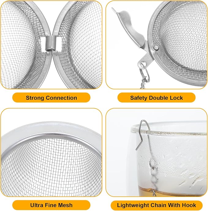 24 Pcs Loose Leaf Tea Infuser, Premium Stainless Steel Loose Tea Leaf Steeper with Fine Mesh, Extra Long Chain & Hook for Brewing Spices and Seasonings