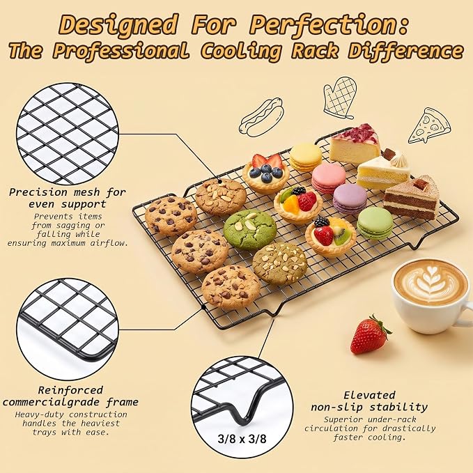 8Pcs Cooling Rack 15.75x9.84 Inch Iron Wire Grid, Cooling Racks for Cooking and Baking, Heavy Duty Oven Safe Baking Rack Stand for Roasting Grilling Drying, Dishwasher Safe Black