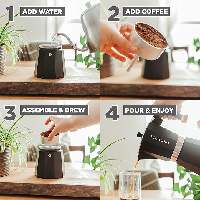 GROSCHE Milano Moka pot, Stovetop Espresso maker, Greca Coffee Maker, Stovetop coffee maker and espresso maker percolator (Black, 12 cup) | Cuban Coffee Maker And Italian Moka Pot For Stovetop Espresso; For Gas, Electric, And Propane Stoves With A Soft...