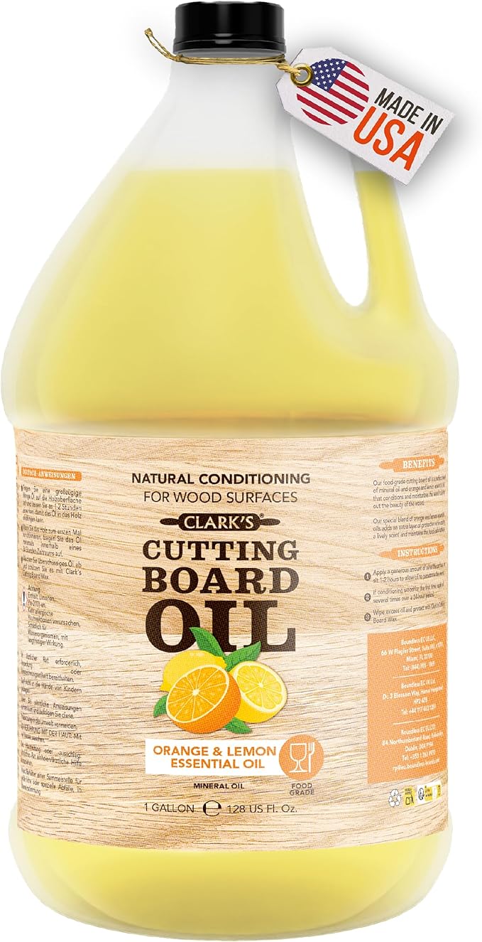 CLARK's Cutting Board Oil 128 oz, Food Grade Mineral Oil with Citrus Scent | Mineral Oil for Wood Cutting Boards, Butcher Blocks, Utensils, Lubricant for Knives. Soak for 2-3 Hours for Optimal Finish