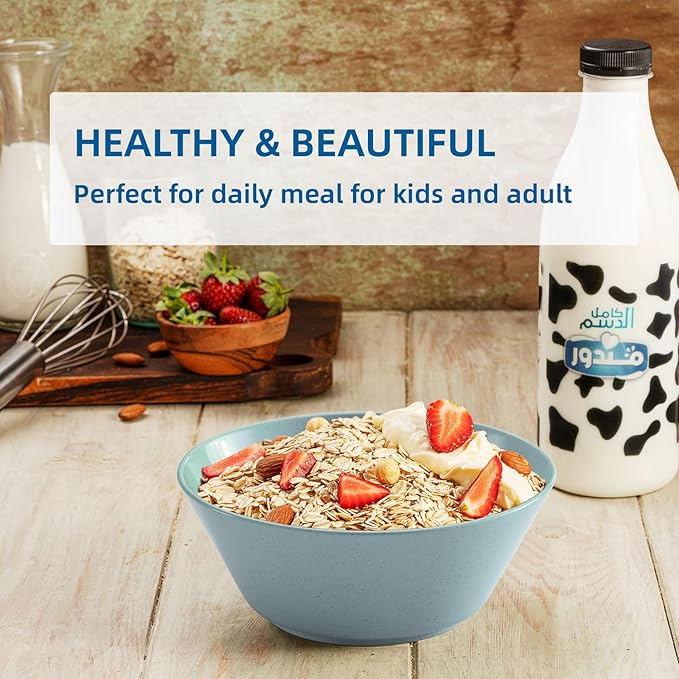 Unbreakable Large Cereal Bowls Set of 6, 32 Ounce BPA-Free Microwave & Dishwasher Safe Salad Bowls, Stackable Multicolor Kitchen Bowls for Serving, Soup, Oatmeal, Pasta, Camping & Daily Use