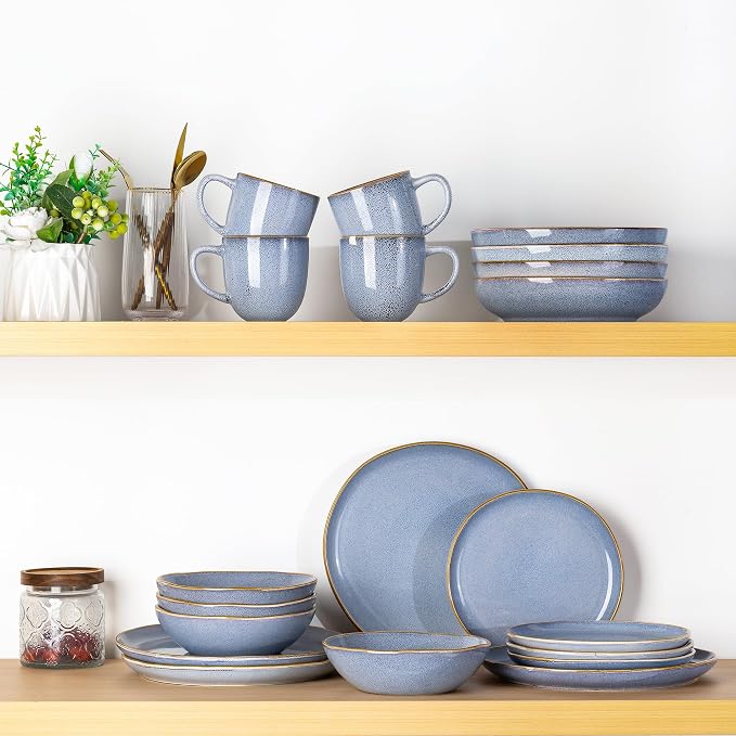 AmorArc Ceramic Dinnerware Sets for 8, 24Pcs Plates and Bowls Sets Dishes | Stoneware Handmade Reactive Glaze Dinner Set, Highly Scratch Resistant | Dishwasher & Microwave Safe Dishware