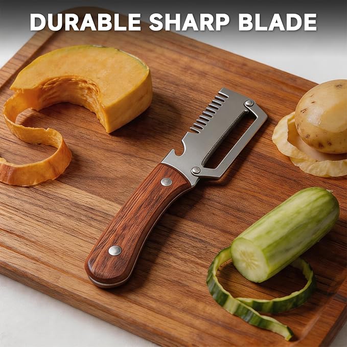 2026 Upgrade Multifunctional Stainless Steel Peeler,2Pcs Wooden handle fruit and Vegetable Peeler, Kitchen Gadgets Tool for Fruit Pumpkin Peeling Potato Carrot Veggie Peeler