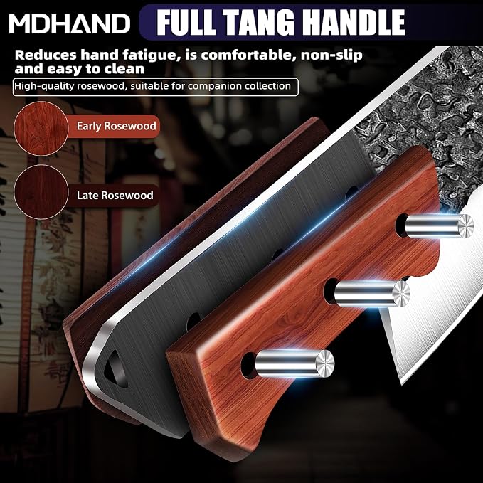 Butcher Knife Set, Hand Forged Meat Cleaver Knife Gift for Men | High Carbon Steel 8PCS Kitchen Knife Set with Sharpener, Ergonomic Handle, Chef Knives Sets for Kitchen Outdoor Cooking BBQ
