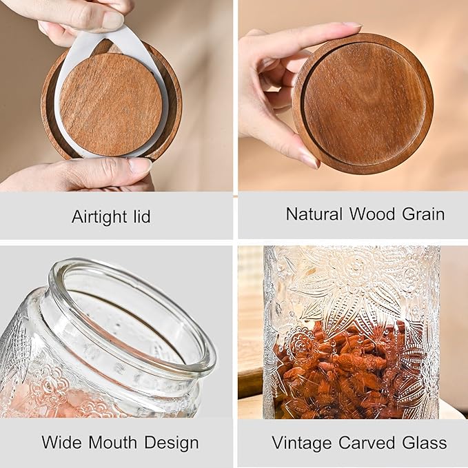Glass Storage Containers With Lids, Glass Jars With Lids, 32oz, Set Of 3 | Airtight Glass Food Storage Containers, Kitchen Canisters For Sugar, Coffee, Tea, Spice, Flour, Candy, Pasta, Cereal