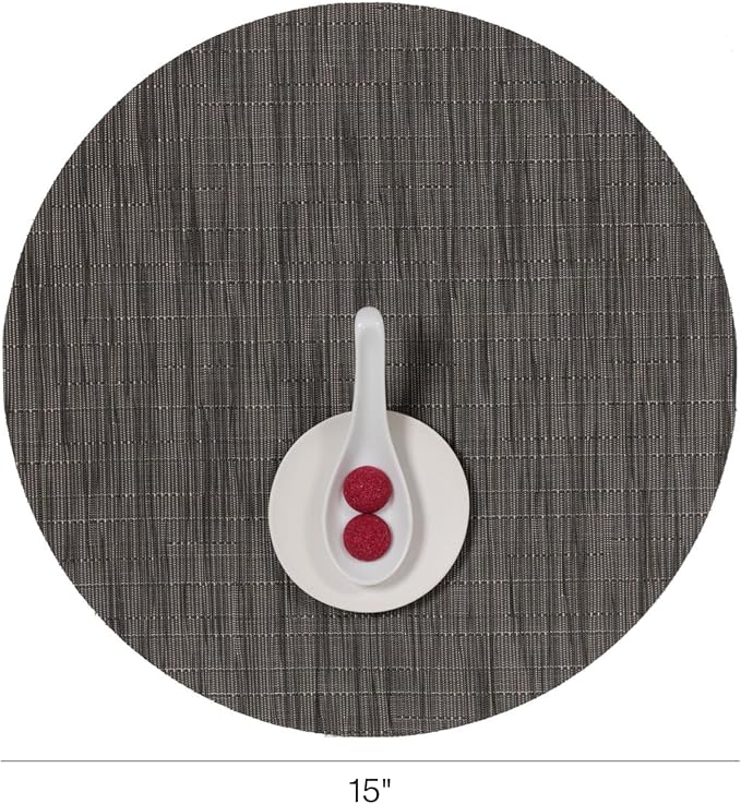Chilewich Bamboo Placemats Set of 4, Round Woven Placemats | Reusable, Stain-Resistant, Indoor/Outdoor Tabletop Protection, 15", Grey Flannel