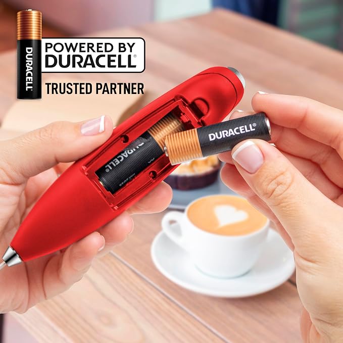 Zulay Kitchen Powerful Milk Frother Wand With Duracell Batteries - Ultra Fast Handheld Drink Mixer - Electric Whisk Foam Maker for Coffee, Lattes, Cappuccino & Matcha - Z1 Motor - Cardinal Red