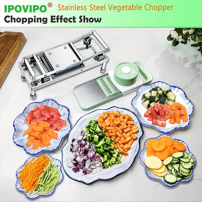 Vegetable Chopper Veggie Cutter Onion Food Potato Dicer with Container | Stainless Steel Construction, Fruit Potato Salad Dicer, Dishwasher Safety, Easy Cleaning, Safety Hand Guards