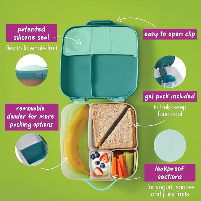b.box Lunch Box, 8.5 Cup Bento Box for All Ages, Snack Box, Food Containers | Lunch Box Kids + Adults, Lunch Containers, 4 Compartments, Leak Proof, Dishwasher Safe, BPA Free, PFAS Free — Emerald Forest