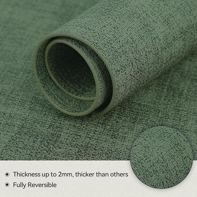Round Table Placemats Set of 6, Faux Leather Wedge Shape Place Mats Heat Resistant Wipeable Washable Table Mats for Dining Outdoor Indoor, Green