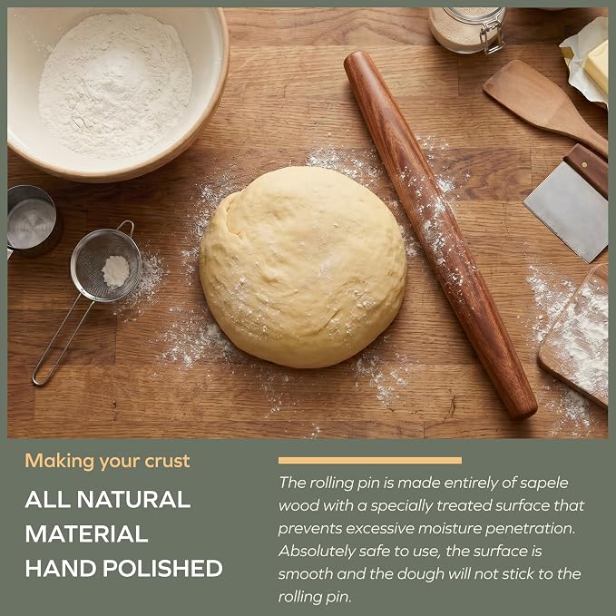 muso wood Sapele French Rolling Pin for Baking | Tapered Design, 15.75 inch, Ideal for Fondant, Pie Crust, Cookies & Pastry Making