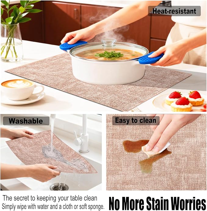 Faux Leather Placemats Set of 6, 11.8"x17.7", Soft Pink | Reversible Table Mats, Waterproof, Stain & Heat Resistant, Easy Clean for Dining, Gatherings, Outdoor