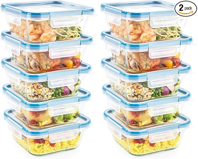 Snapware Total Solutions (10-Pack, 4 Cup) Glass Food Storage Containers Set, Airtight & Leakproof Locking BPA-Free Lids, Freezer Dishwasher Microwave Safe