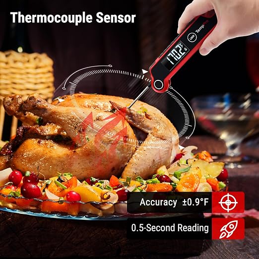 TempPro TempSwift Instant Read Meat Thermometer Digital | Cooking Thermometer with Large Auto-Rotating LCD Display, Waterproof Food Thermometer Digital for Kitchen, BBQ or Grill