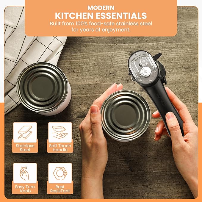 Bellemain Ergonomic Can Opener, Easy Safe-Cut for Seniors & Restaurants | Durable Heavy Duty Stainless Steel, Non-Slip Manual Easy to Turn Handle, Lightweight, Compact, and Travel Friendly