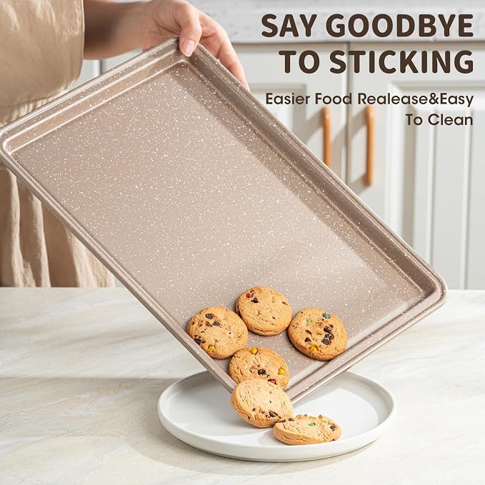 Terlulu 10-Piece Baking Pans Set, Bakeware Sets Nonstick, Baking Set for Oven Cooking, Stackable Carbon Steel Pans Include Cookie Sheets, Muffin Pan, Cake Pan, Pizza Pan, Loaf Pan, Roasting Pan, Gold