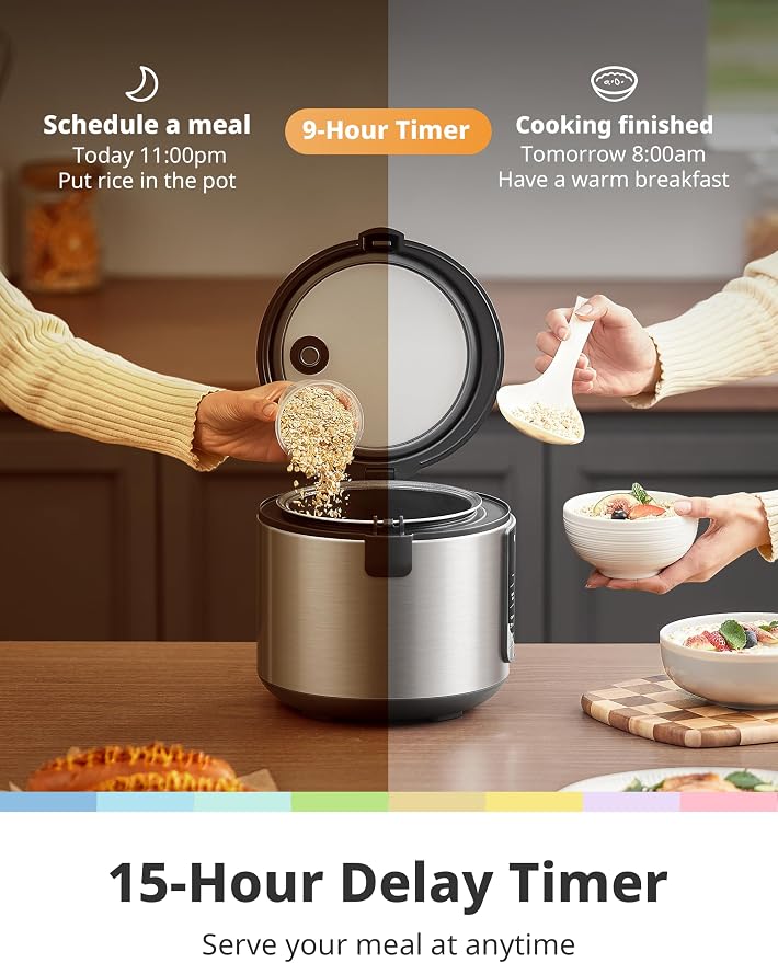 COMFEE' Rice Cooker with 6 Functions, 4-Cups Uncooked Rice | multi cooker, slow cook, steam, saute, warm, 6 one-touch programs for brown rice, quinoa and oatmeal