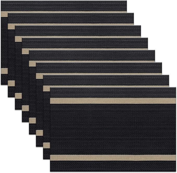 PIGCHCY Luxurious Placemats Set of 8, 18 x 12 inches Elegant Placemats Non-Slip Washable Durable Table Mats for Home/Dining Room Decoration (Black)