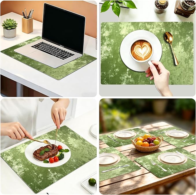 Faux Leather Placemats Set of 6, 11.8"x17.7", Forest Green | Reversible Table Mats, Waterproof, Stain & Heat Resistant, Easy Clean for Dining, Gatherings, Outdoor