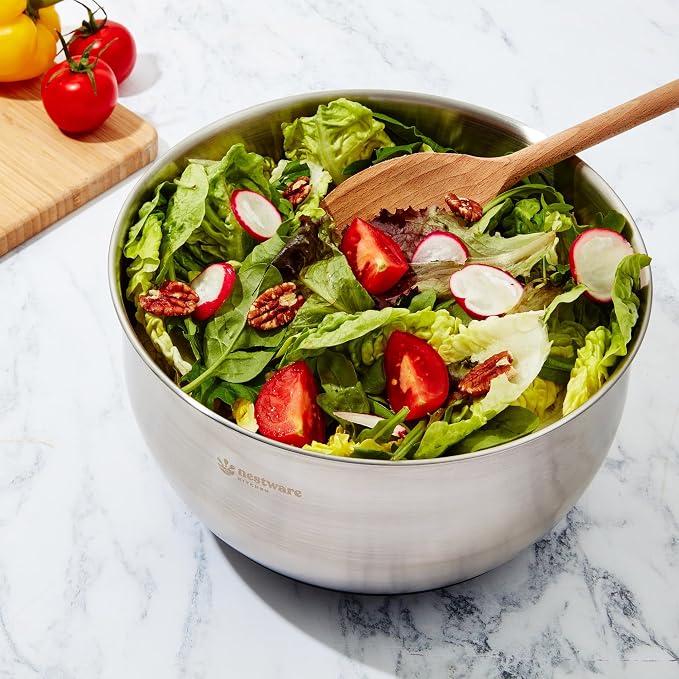 Stainless Steel Salad Spinner Large, 5.3 Qt - Lettuce, Vegetable & Fruit Washer & Dryer with Quick-Stop Brake Button, Colander Basket & Non-Slip Base (304 Stainless Steel - Black)