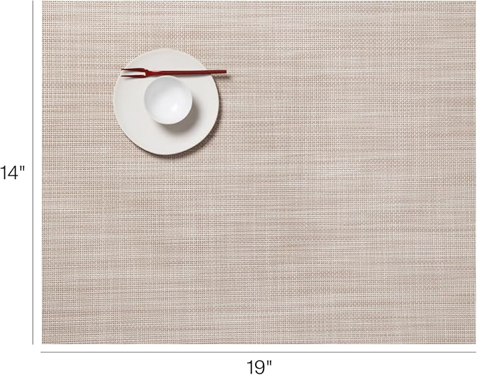 Chilewich Mini Basketweave Placemats, Woven Rectangle Placemats Set of 4 | Easy Care Woven Tabletop Textiles, Indoor/Outdoor, Parchment, 19" x 14"