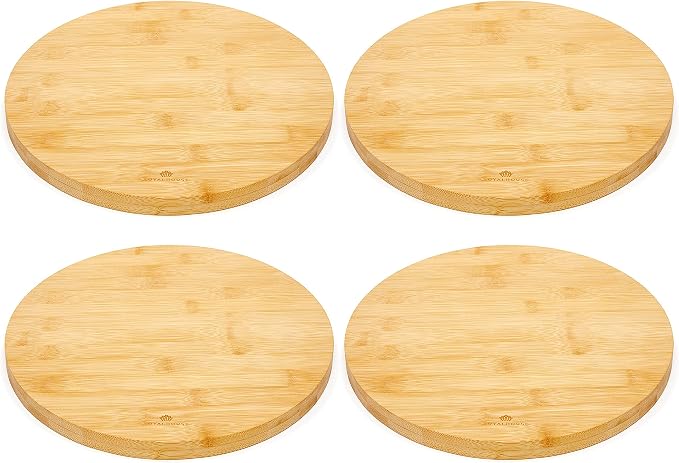 Natural Bamboo Round Cutting Board for Kitchen Pack of 4 | Chopping Boards for Meat & Vegetables, Cheese and Charcuterie Board, Serving Tray, 11.8" Round 0.6