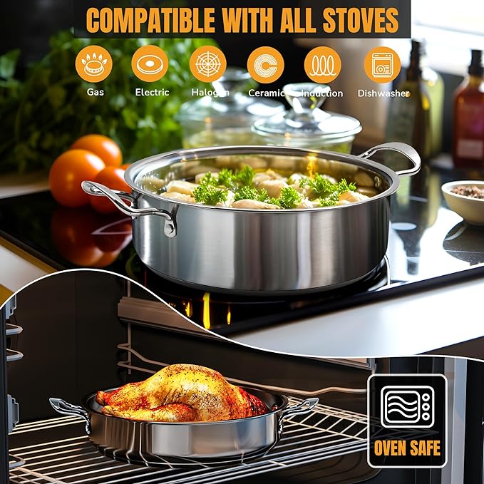 Stainless Steel pots and pans set, 6 PCS Nonstick Induction Cookware Set | Works with Induction/Electric and Gas Cooktops, Dishwasher Safe