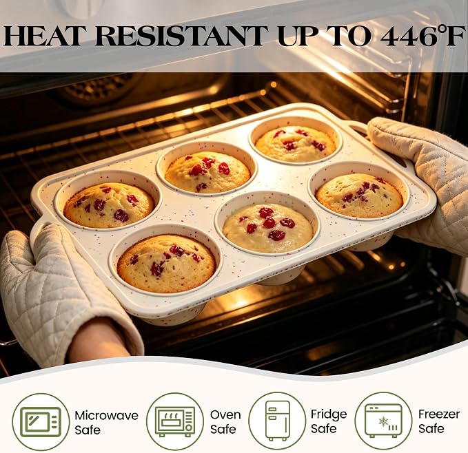 2 Pcs Jumbo Muffin Pan with Metal Frame Nonstick 6 Cup Extra Large Silicone Cupcake Pan for Baking, Deep Jumbo Muffin Tray for Egg Bites Muffins, Confetti Color Cream Gifts for Mom Home Baker