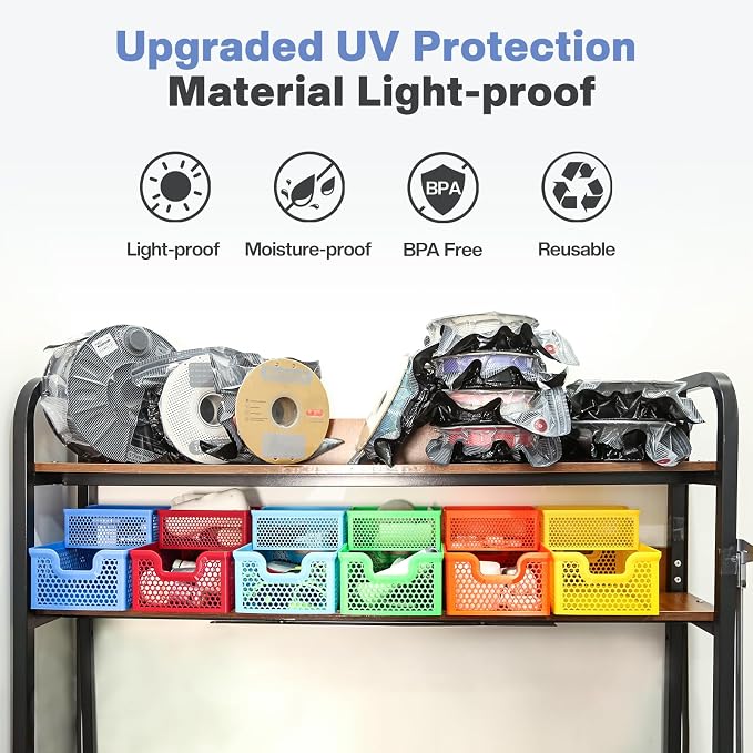 Vacbird 30pcs Filament Storage Bags Light-Proof Vacuum Storage Kit with USB Pump, 3D Printer Filament Vacuum Sealed Bags for Keeping Dry, Plus Size 32X34cm