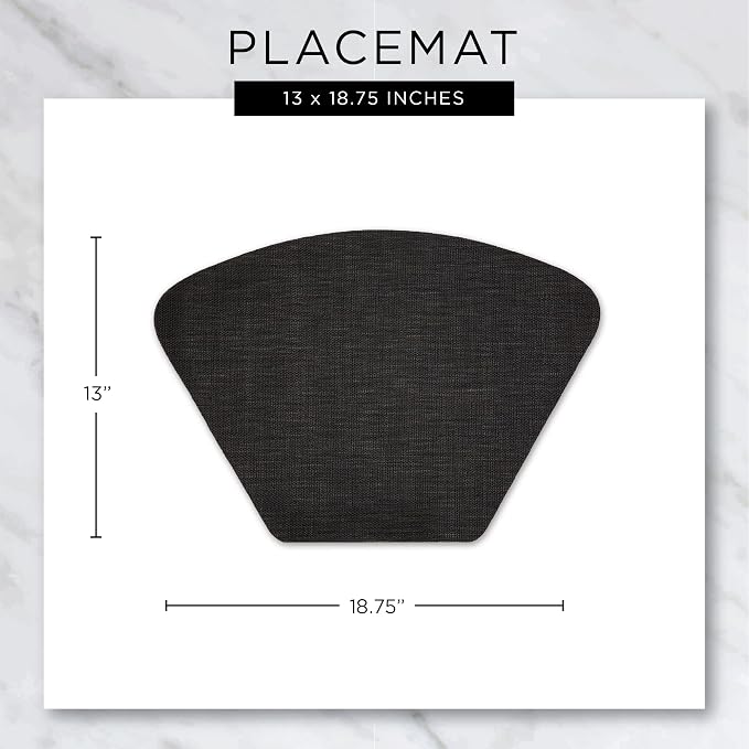 DII PVC Tabletop Collection Woven Indoor/Outdoor, Wedge Placemat Set, Black, 6 Piece