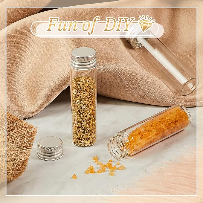 Didaey 100 Pcs Small Clear Vials Spice Mini Jars with Lids Mini Glass Bottles with Screw Aluminum Metal Caps Tiny Jars Sample Containers for Powder Cream Cosmetic Jewelry Wedding (20 ml,Silver Caps)