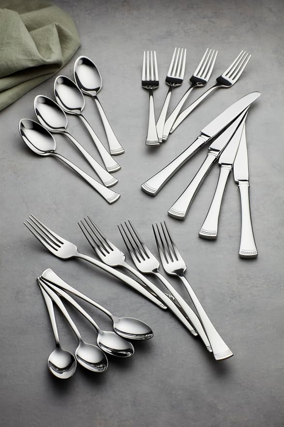 Lenox Portola Salad Forks Silverware Set for 4, Flatware | mirror finish, dishwasher safe | 7.06 inch length, cutlery set, utensil set, wedding silverware, kitchen essentials