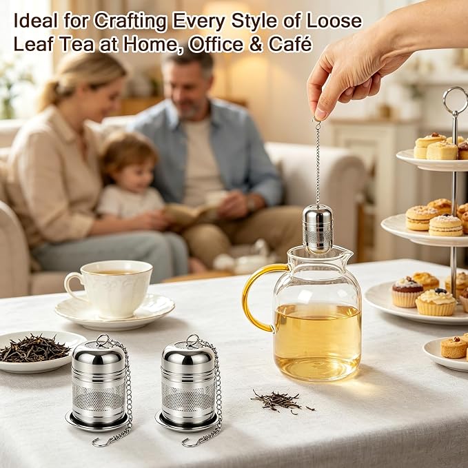 3Pcs Tea Infuser, 304 Stainless Steel Extra Fine Mesh Tea Strainer with Secure Threaded Lid & Hanging Chain, Reusable Loose Leaf Tea Filter for Home Restaurant Camping