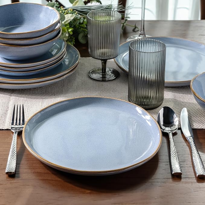AmorArc Ceramic Dinnerware Sets for 8, 24Pcs Plates and Bowls Sets Dishes | Stoneware Handmade Reactive Glaze Dinner Set, Highly Scratch Resistant | Dishwasher & Microwave Safe Dishware